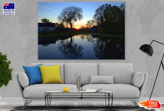 House & Lake with Trees Sunset Photograph Print 100% Australian Made