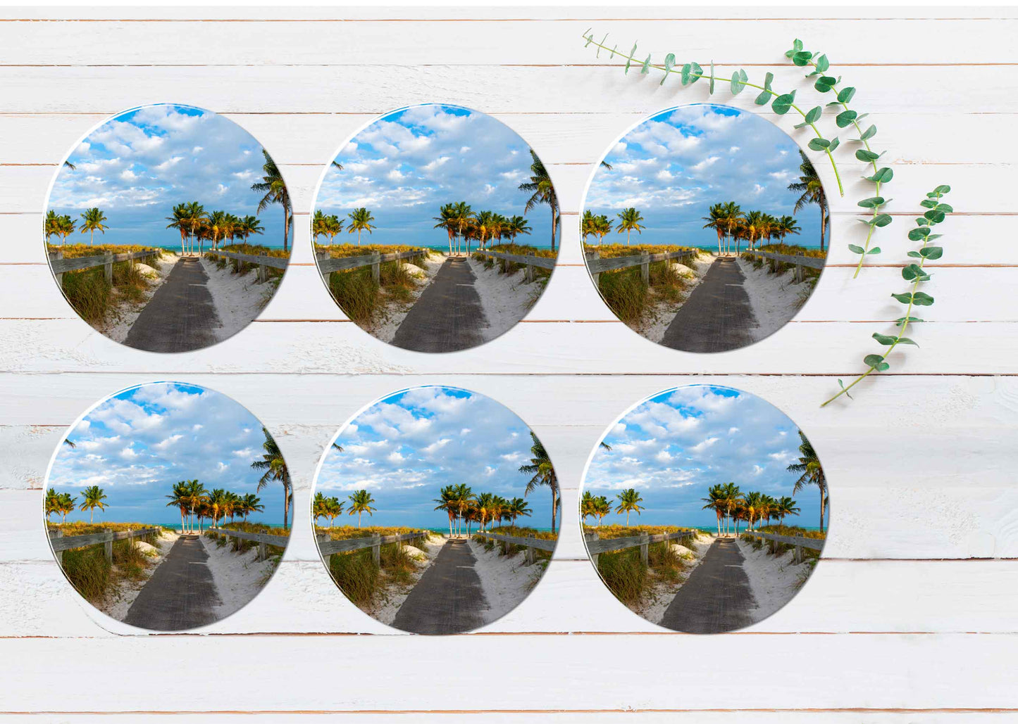 Wooden Boardwalk in Crandon Park USA Coasters Wood & Rubber - Set of 6 Coasters