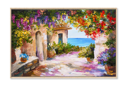 Flowers & Plants House near Sea Oil Painting Wall Art Limited Edition High Quality Print Canvas Box Framed Natural