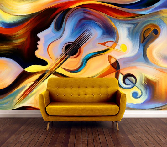 Wallpaper Murals Peel and Stick Removable Guitar & Music Note Abstract Design High Quality