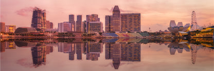 Panoramic Canvas Singapore Skyline Pink Sunset View High Quality 100% Australian Made Wall Canvas Print Ready to Hang