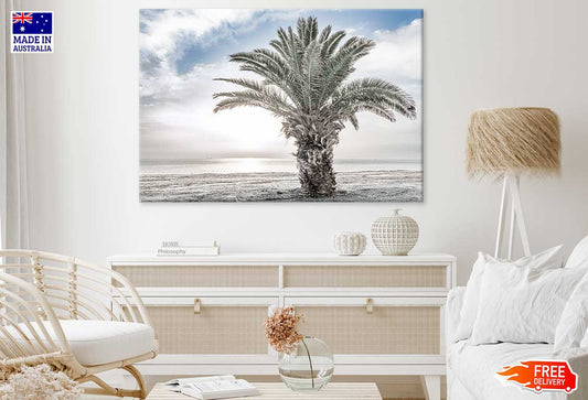 Palm Tree on Sand Beach View Print 100% Australian Made