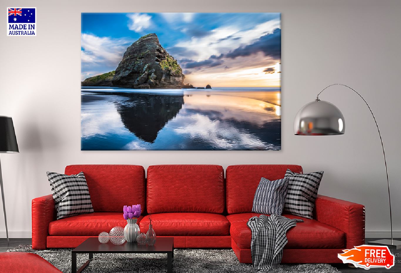 Taitomo Island Piha Beach Sunset Photograph Print 100% Australian Made