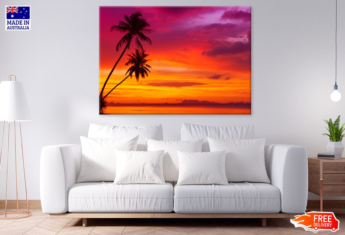 Palm Trees & Sunset Sky Scenery View Photograph Print 100% Australian Made