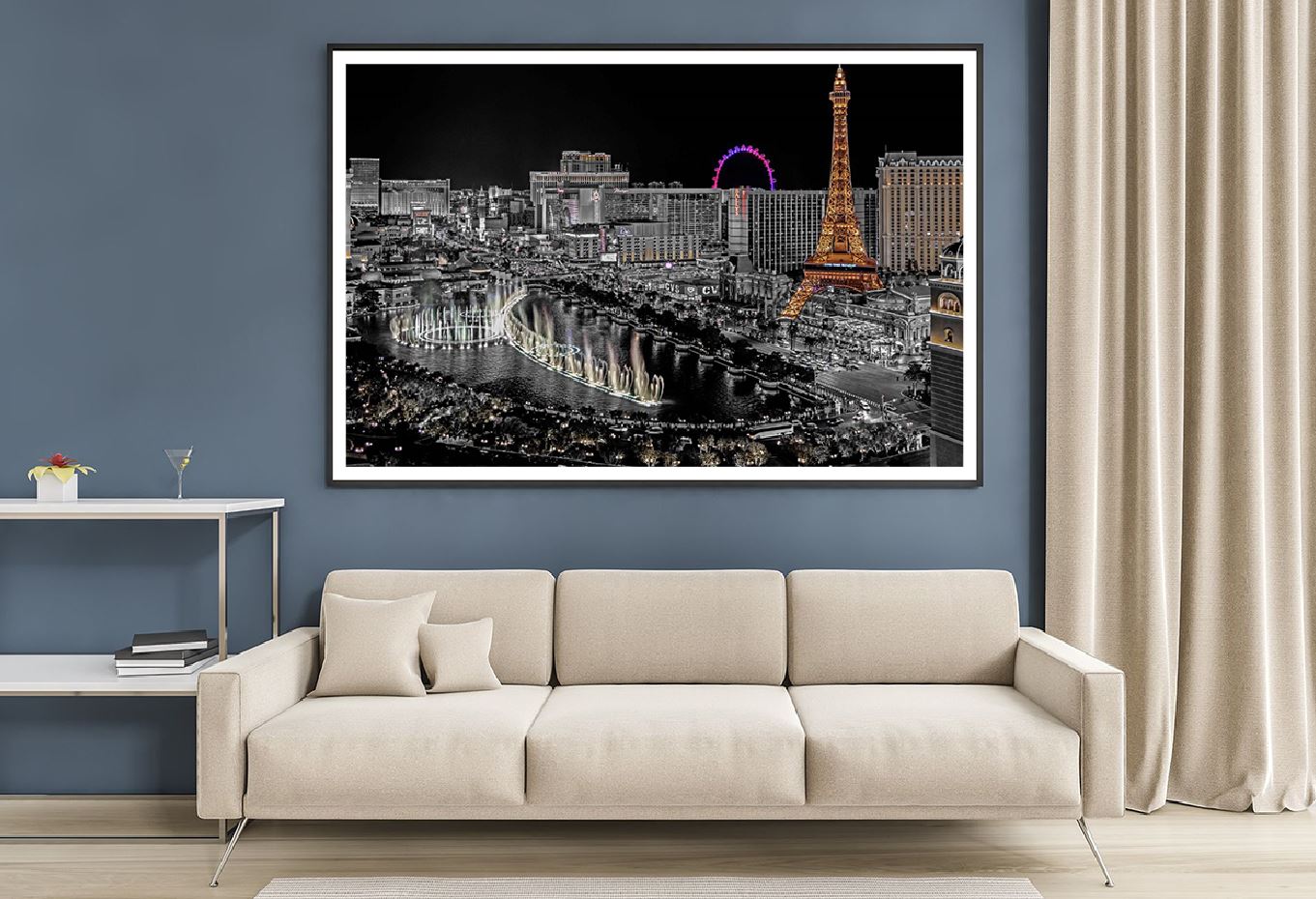 Downtown Las Vegas Night B&W View Photograph Home Decor Premium Quality Poster Print Choose Your Sizes