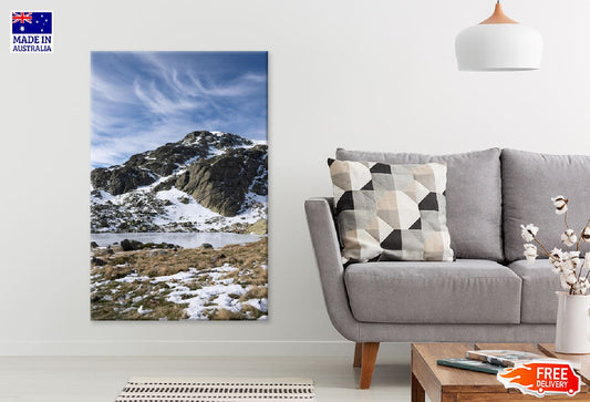 Snow Covered Mopuntain Cloudy Sky View Photograph Print 100% Australian Made