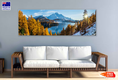 Panoramic Canvas Autumn Hike Engadin Scenery Photograph High Quality 100% Australian Made Wall Canvas Print Ready to Hang