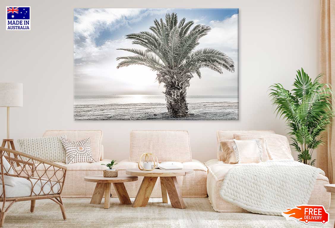 Palm Tree on Sand Beach View Print 100% Australian Made