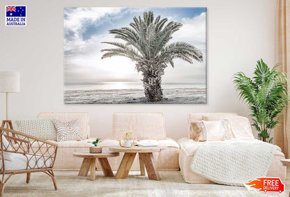 Palm Tree on Sand Beach View Print 100% Australian Made