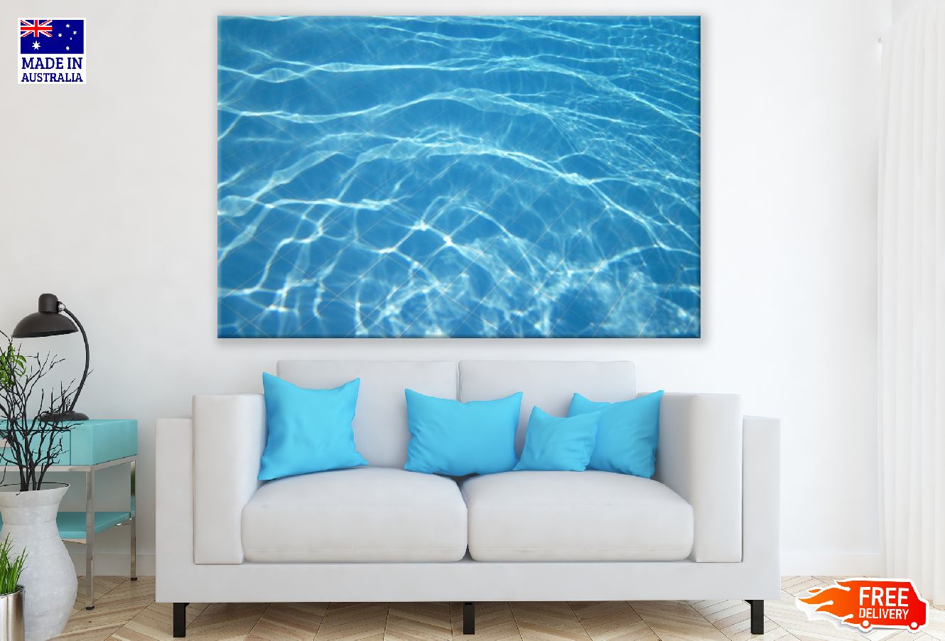 Blue Tile & Water Abstract Design Print 100% Australian Made