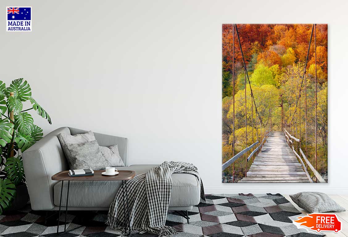 Suspension Bridge & Autumn Forest Scenery Photograph Print 100% Australian Made