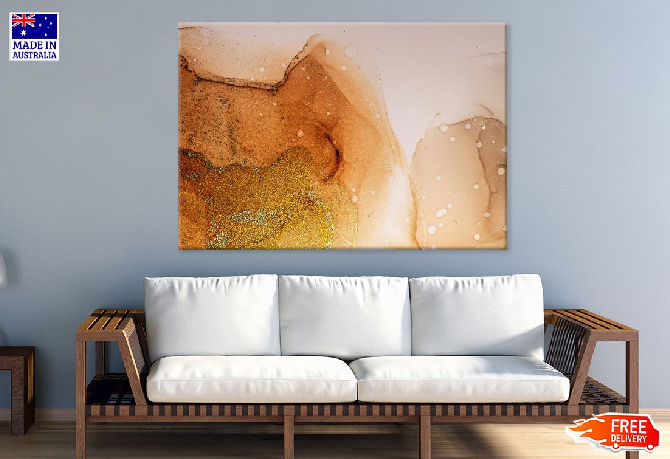 Orange & Gold Fluid Abstract Design Print 100% Australian Made