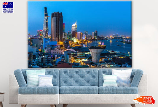 Top View of Ho Chi Minh City at Night Time in Vietnam Photograph Print 100% Australian Made