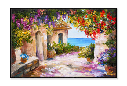 Flowers & Plants House near Sea Oil Painting Wall Art Limited Edition High Quality Print Canvas Box Framed Black