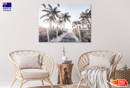 Sea Wooden Pier & Plam Tree View Print 100% Australian Made