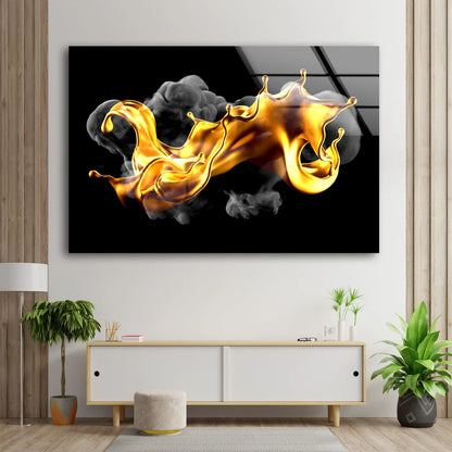 Gold Liquid & Smoke Abstract Design Acrylic Glass Print Tempered Glass Wall Art 100% Made in Australia Ready to Hang