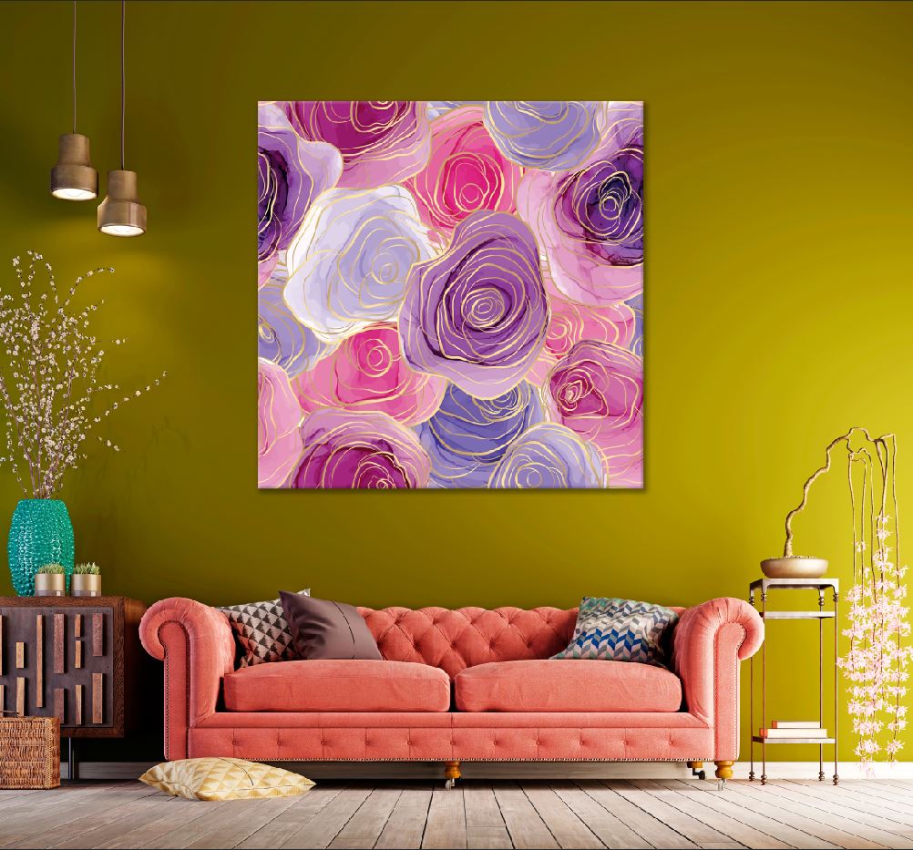 Square Canvas Pink Purple & Gold Abstract Vector Art High Quality Print 100% Australian Made