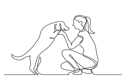 Girl with Dog B&W Line Art Design Print 100% Australian Made