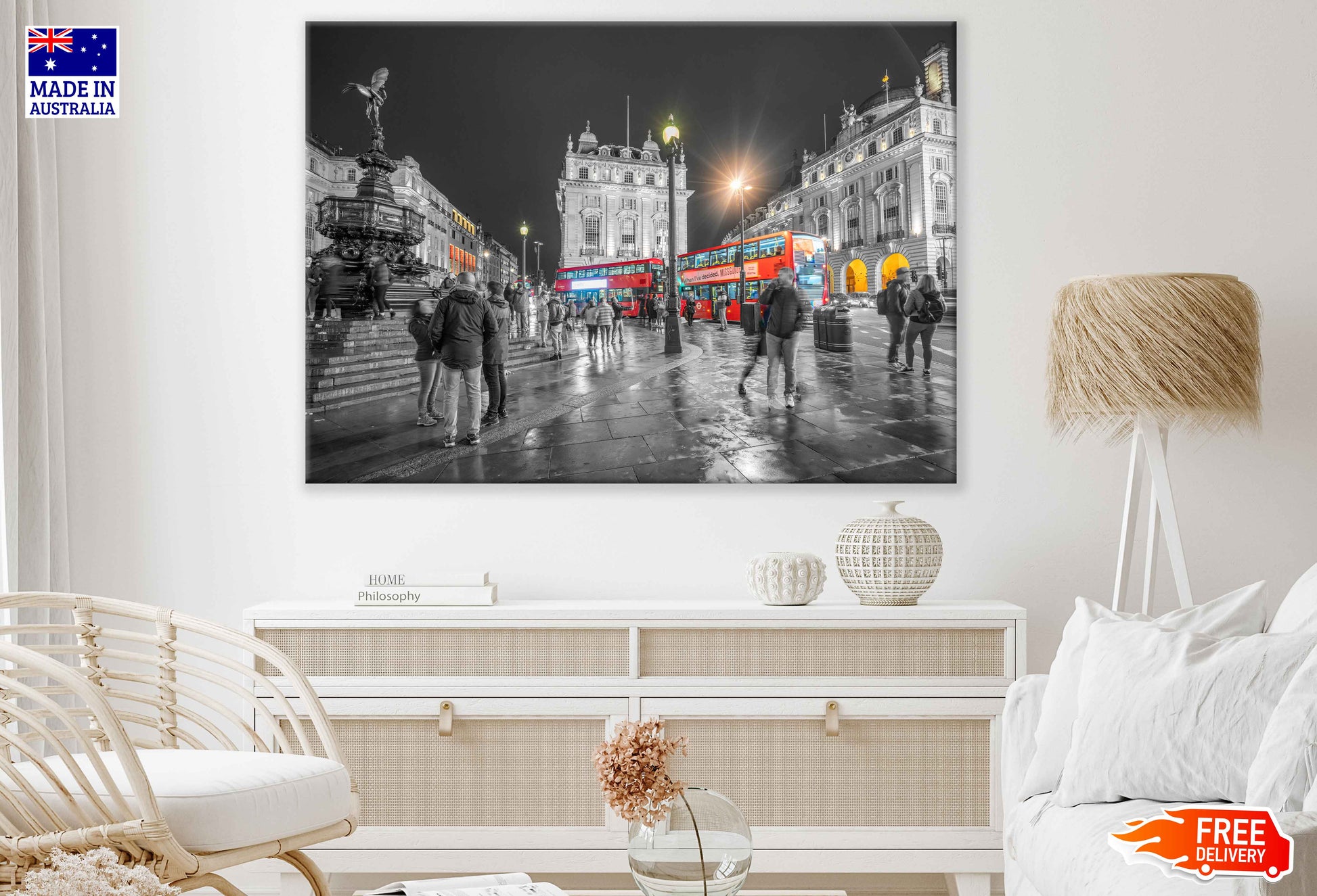 Red Buses in Anteros B&W View Photograph Print 100% Australian Made