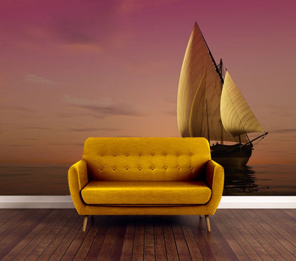 Wallpaper Murals Peel and Stick Removable Stunning Boat on Beach Scenery High Quality