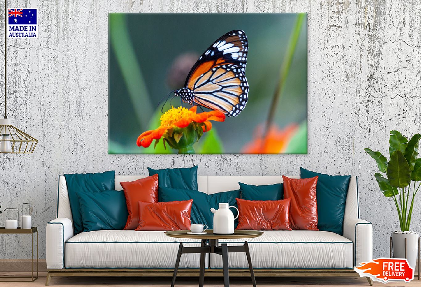 Butterfly on Orange Flower View Photograph Print 100% Australian Made