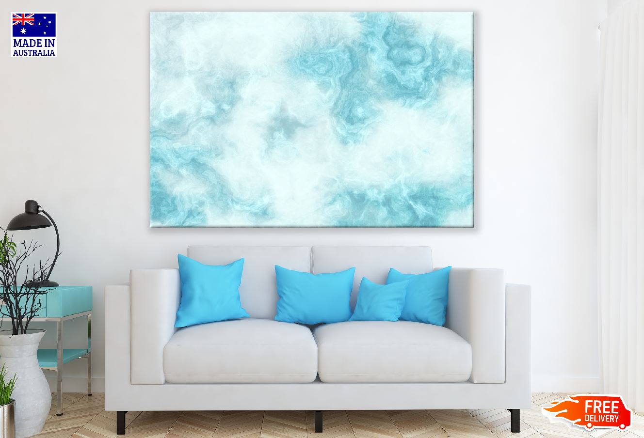 White & Blue Abstract Design Print 100% Australian Made