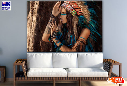 Indian Native Girl with Feather Headdress Photograph Print 100% Australian Made