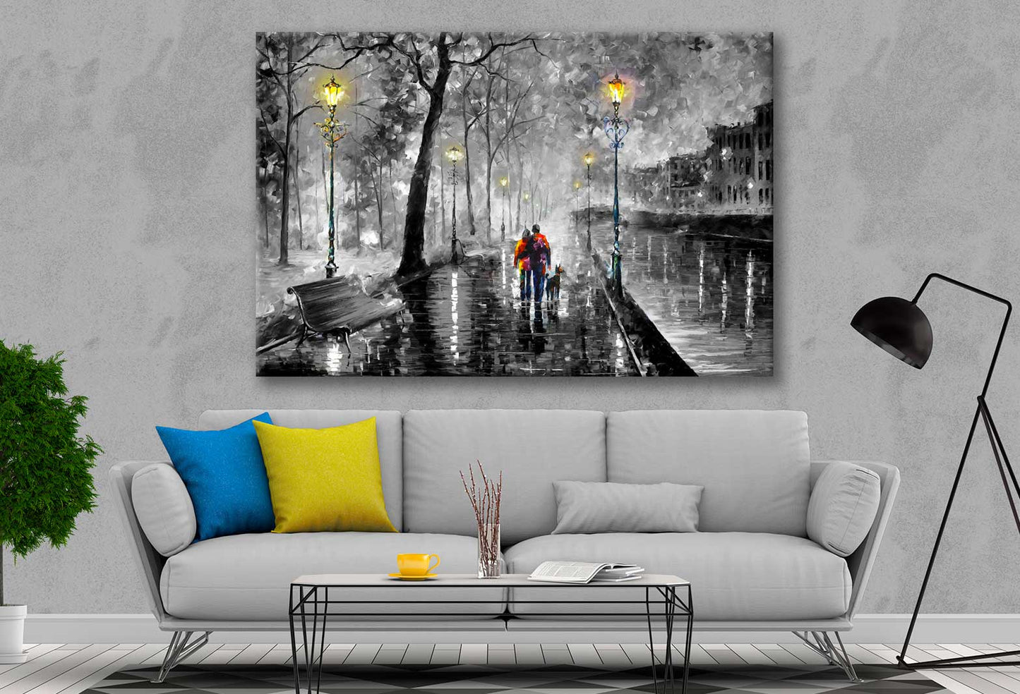 Bella Home Couple Walking at Night Painting Print Canvas Ready to hang