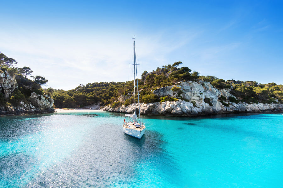 Sailing Boat Yacht in Minorca Island View Spain Print 100% Australian Made