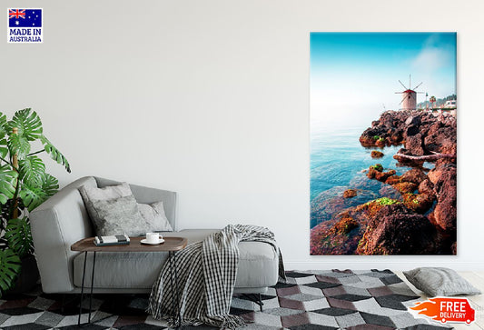 Rocks & Windmill near Sea View Kerkira Print 100% Australian Made