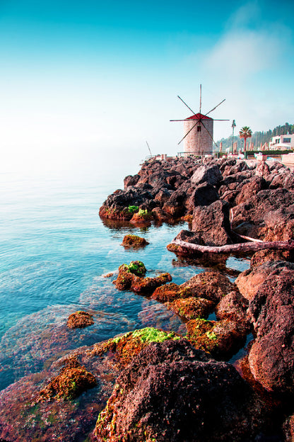 Rocks & Windmill near Sea View Kerkira Print 100% Australian Made