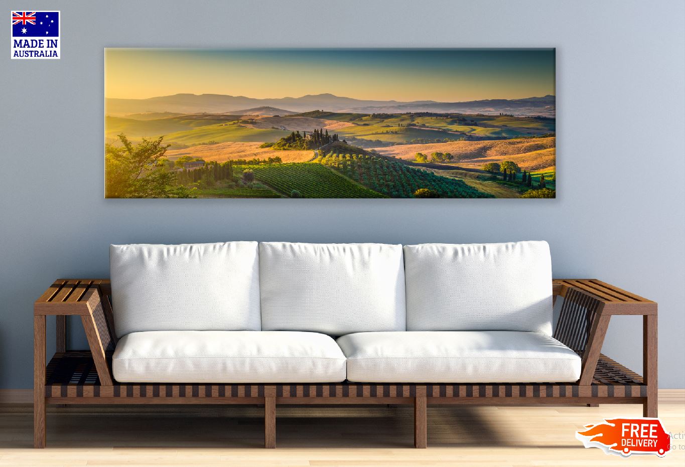 Panoramic Canvas Rice Field Hill Aerial View High Quality 100% Australian Made Wall Canvas Print Ready to Hang