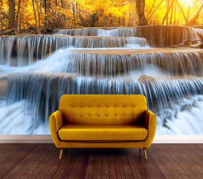 Wallpaper Murals Peel and Stick Removable Water Stream in Forest High Quality