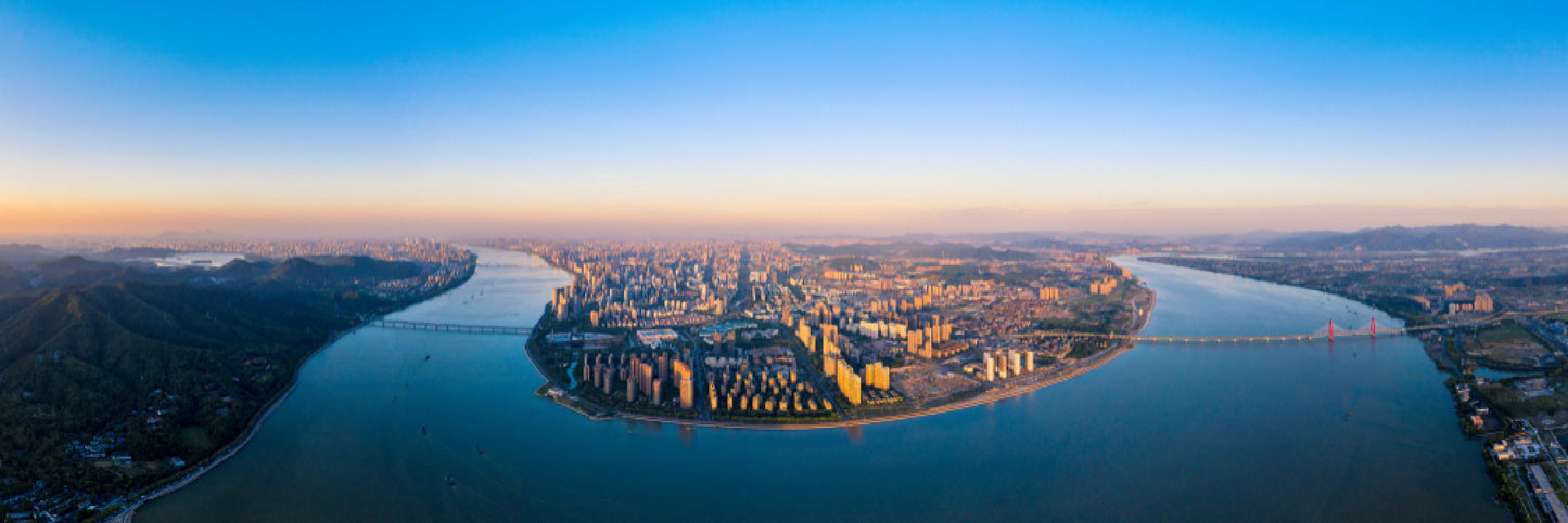 Panoramic Canvas River in Binjiang City Aerial View China High Quality 100% Australian Made Wall Canvas Print Ready to Hang