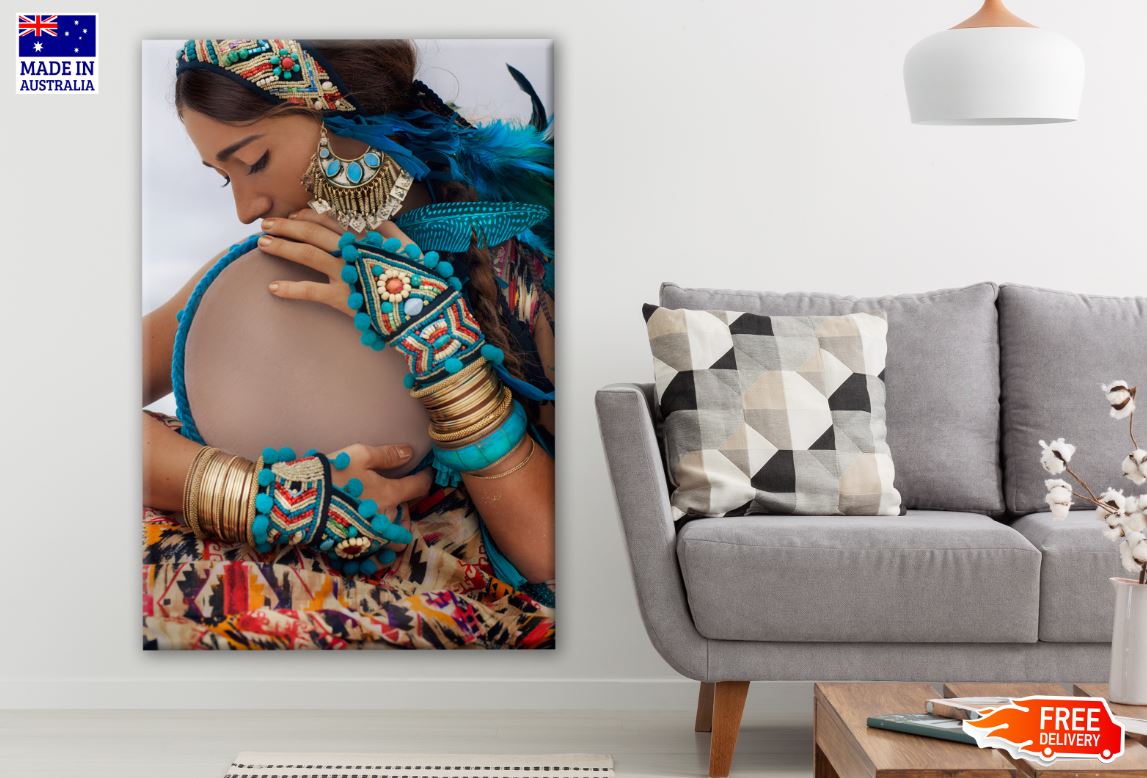 Young Woman with Jewelry, Drum & Makeup Closeup Portrait Photograph Print 100% Australian Made