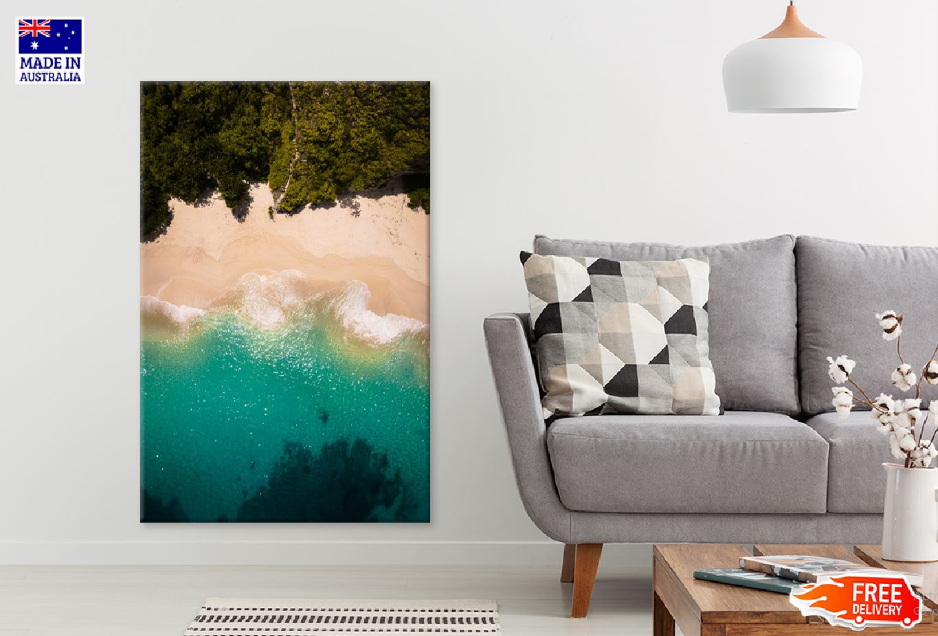 Ocean Waves on Sandy Beach Aerial View Photograph Print 100% Australian Made