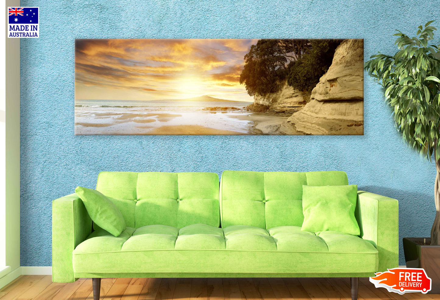 Panoramic Canvas Rangitoto Island Sea View Photograph High Quality 100% Australian Made Wall Canvas Print Ready to Hang