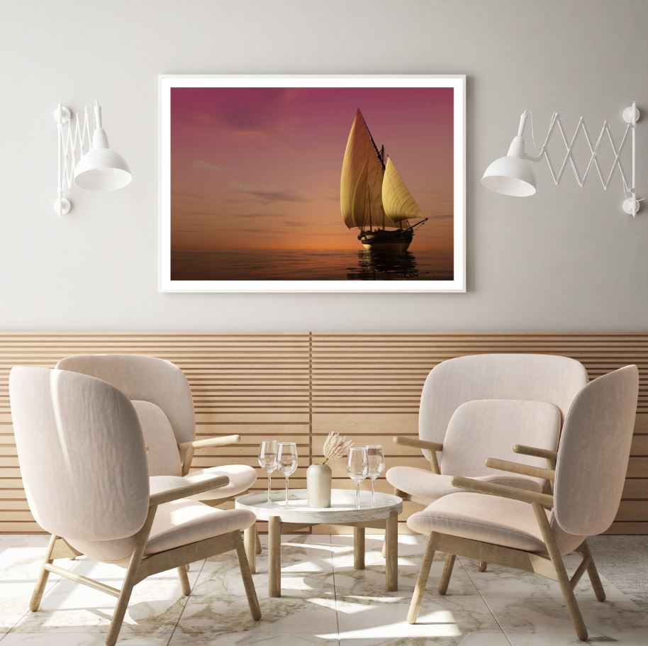Ship Sailing on Sea at Sunset Home Decor Premium Quality Poster Print Choose Your Sizes
