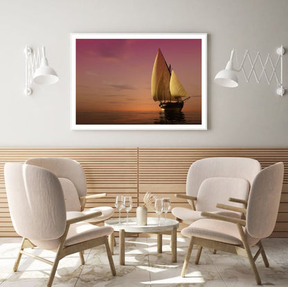 Ship Sailing on Sea at Sunset Home Decor Premium Quality Poster Print Choose Your Sizes