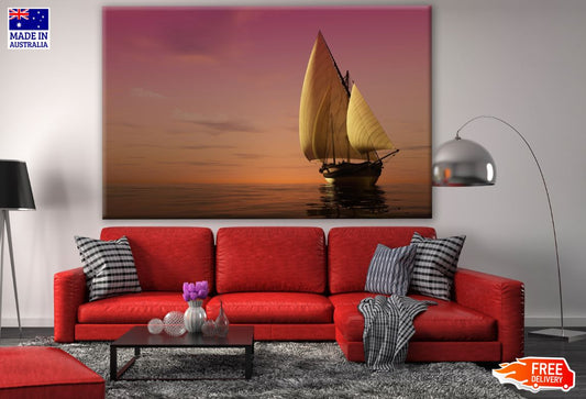 Ship Sailing on Beach at Sunset Photograph Print 100% Australian Made