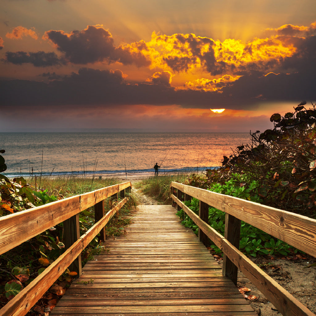 Square Canvas Boardwalk on Beach Sunrise Scenery View High Quality Print 100% Australian Made