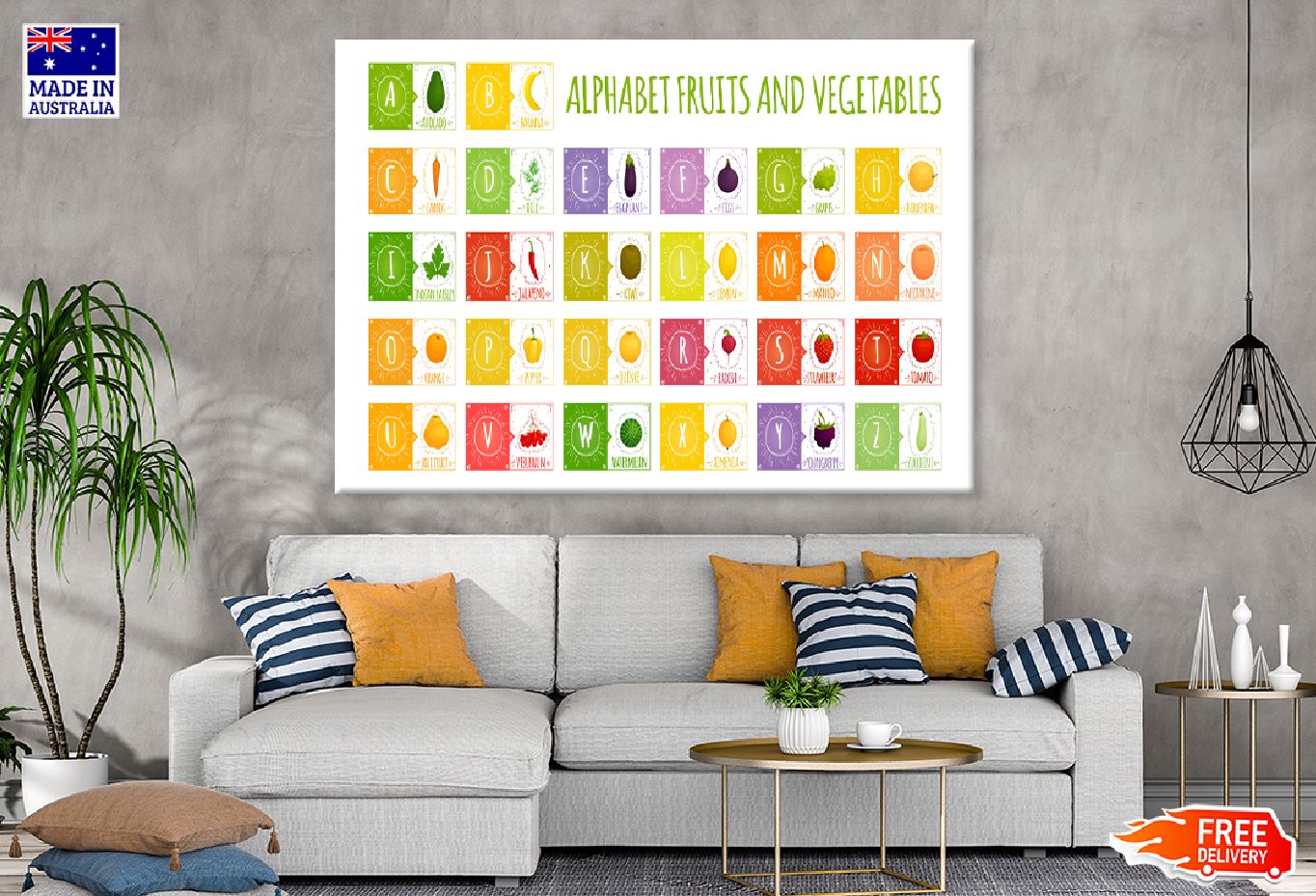 Alphabet with Fruits & Vegetables Vector Art Print 100% Australian Made