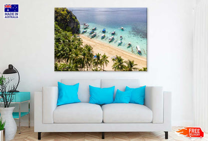 Sail Boats & Palms near Beach Aerial View Photograph Print 100% Australian Made