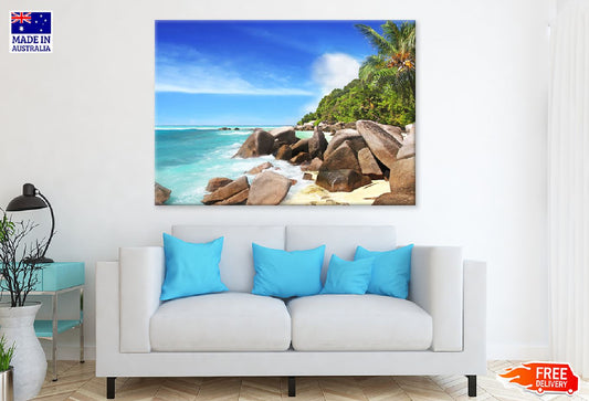 Rocks Near Sea with Blue Sky View Photograph Print 100% Australian Made