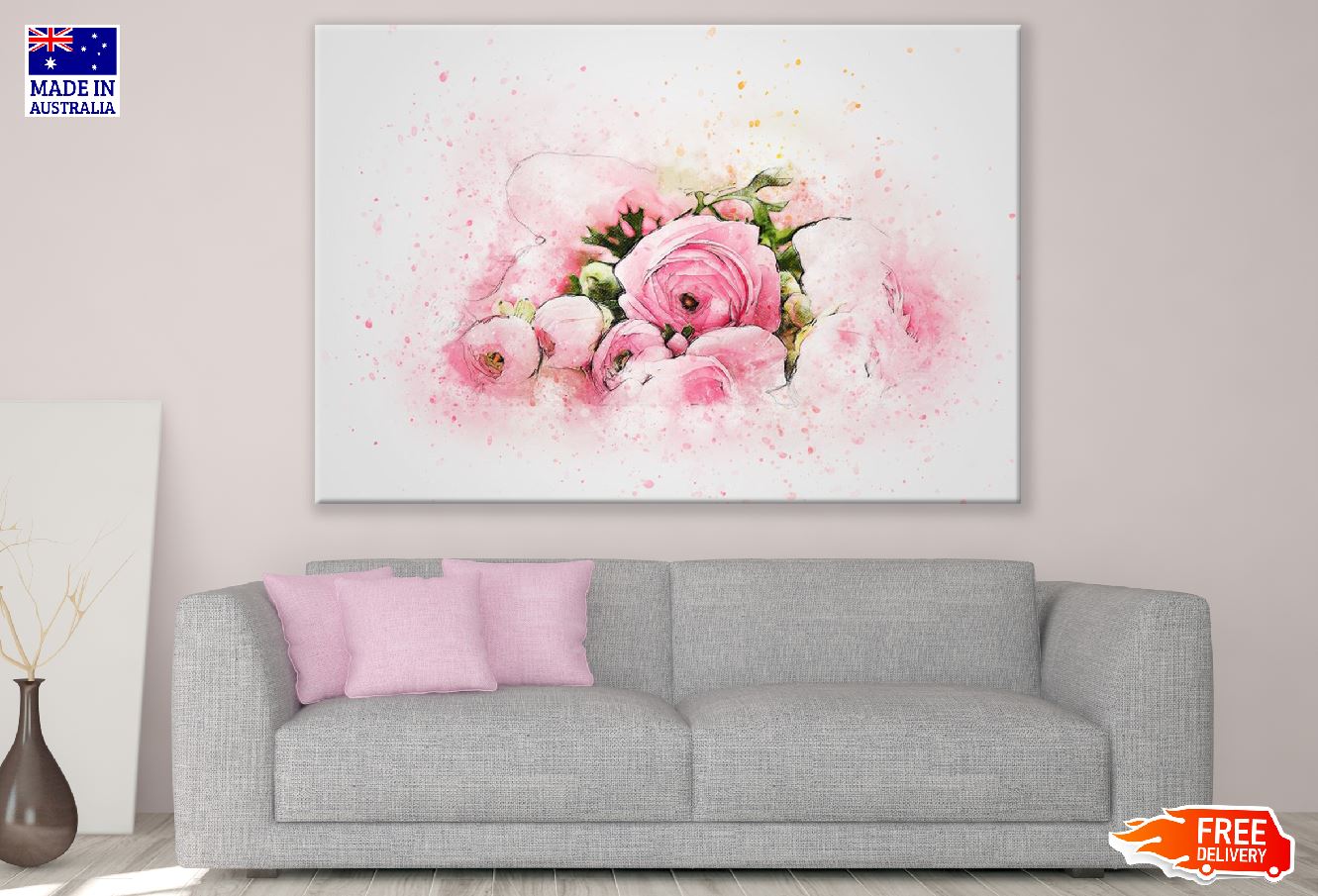 Pink Roses Abstract Design Print 100% Australian Made