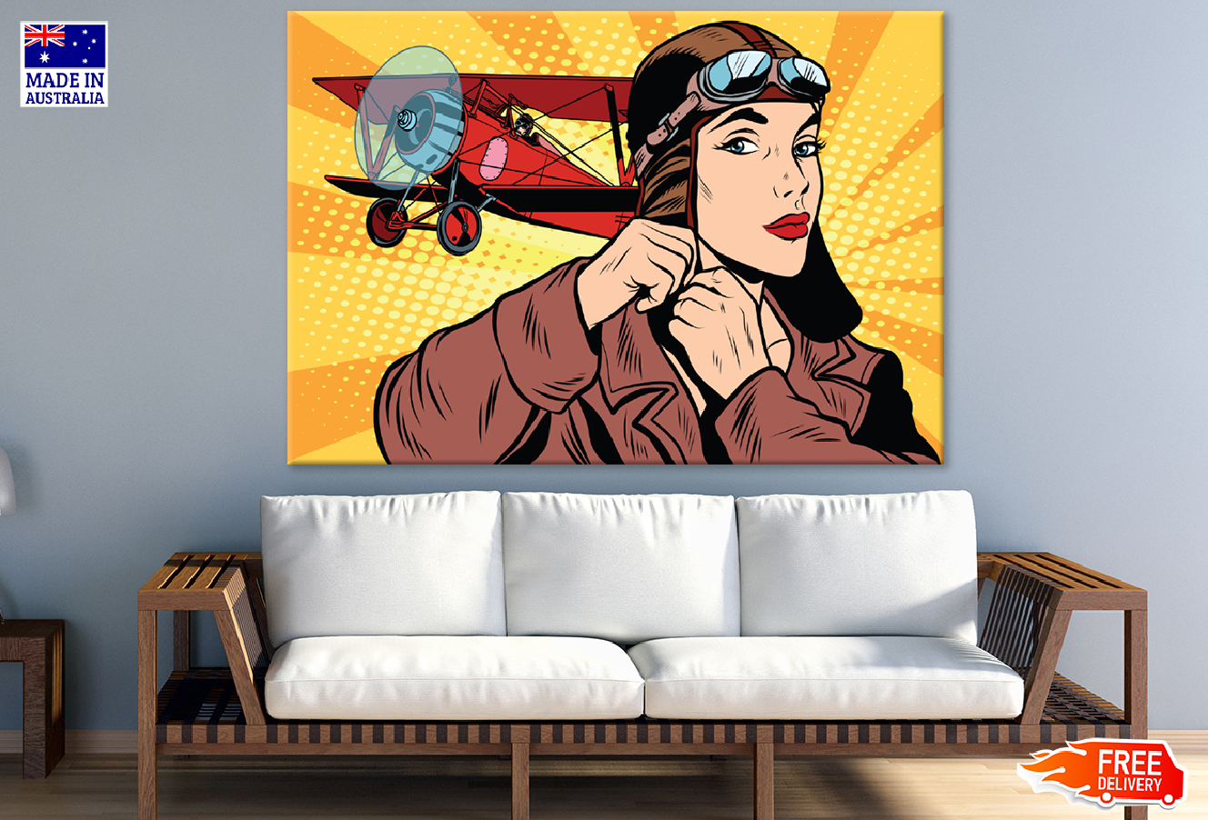 Plane & Female Pilot Illustration Print 100% Australian Made