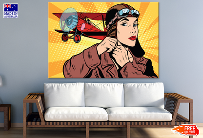 Plane & Female Pilot Illustration Print 100% Australian Made