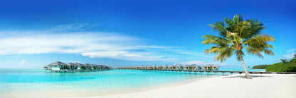 Panoramic Canvas Bungalows on Sandy Sea Photograph High Quality 100% Australian Made Wall Canvas Print Ready to Hang