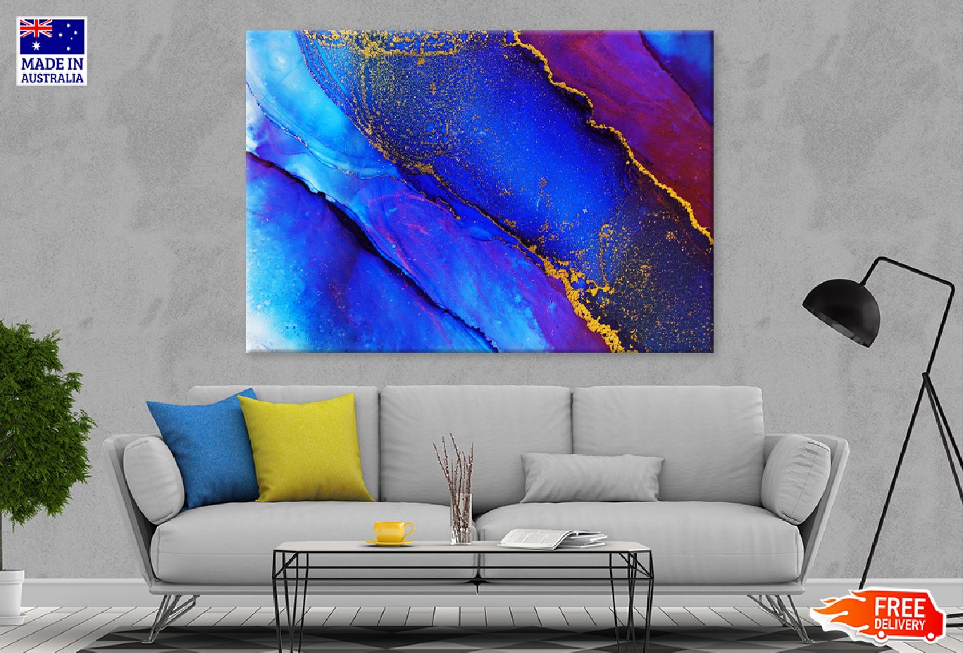 Blue Red & Gold Abstract Design Print 100% Australian Made