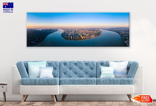 Panoramic Canvas River in Binjiang City Aerial View China High Quality 100% Australian Made Wall Canvas Print Ready to Hang